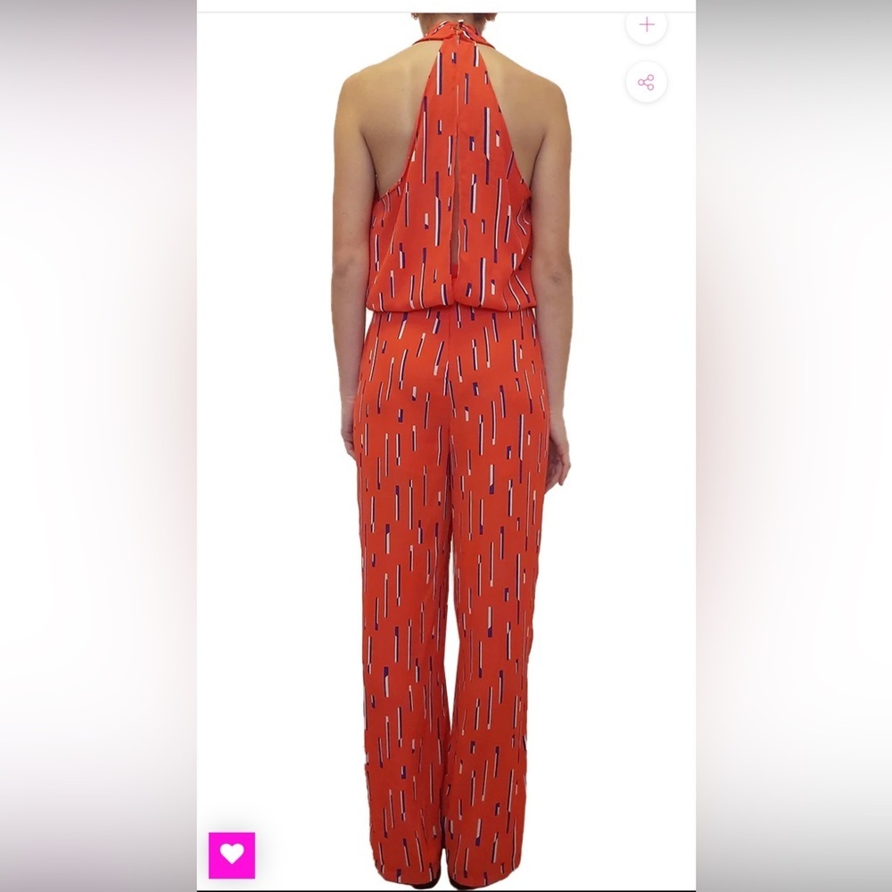 Sleeveless Red Halter Jumpsuit with Subtle Print - Picture 3 of 5